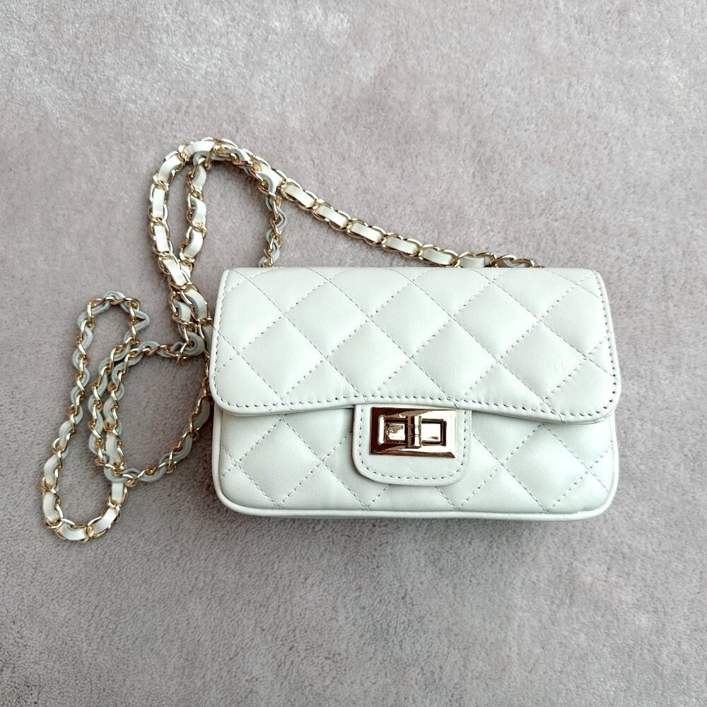 Simons Small Quilted Smooth Leather Bag in Ivory/Cream
